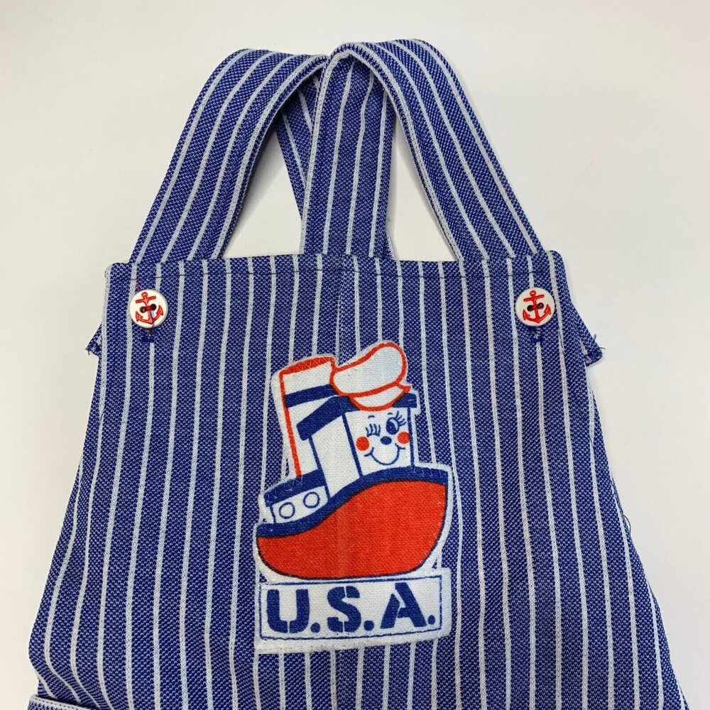 Vintage Carters Striped Overalls Bibs Jumper Size 12M Striped Boat Nautical - Picture 2 of 8